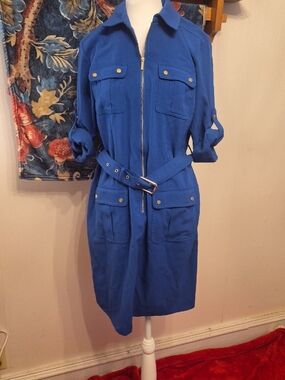 Michael Kors Royal Blue Utility Midi Dress with Belt